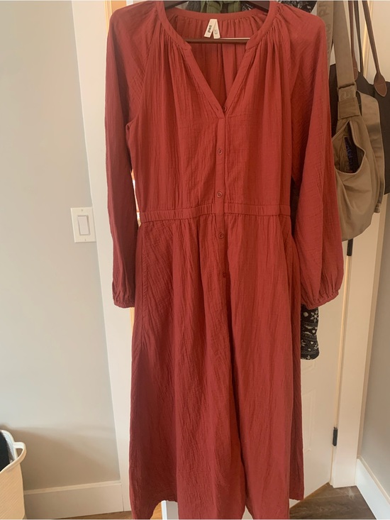 Dresses & Skirts - Women's Long Sleeve Button-Front Maxi Dress - Rust